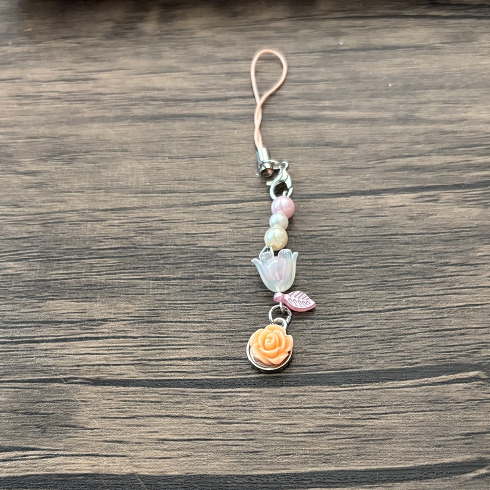 Floral Charm Phone Case Accessory - Pink and Orange